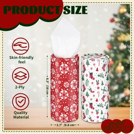SNOKAY Christmas Round Car Tissue Holder - Festive Bulk Facial Tissues, Holiday Decor for Cup Holders - Set of 4 Decorative Cylinders (Snowflakes, Ho Ho Ho, Candy Cane Stripes, Holiday Icons)