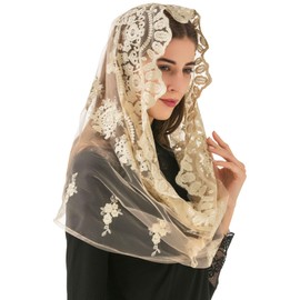 PAMOR Gold Embroidered Traditional Vintage Inspired Infinity Veil Mantilla Veils Mass Head Covering