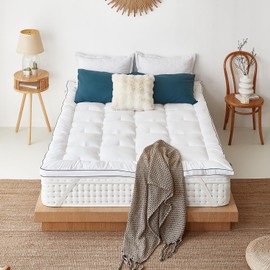 LINSY Celeste Mattress Topper Twin XL Size, Extra Thick Pillow Top Mattress Topper, Soft Mattress Pad Down Alternative Filled, Fluffy Pillowtop Mattress Cover with Straps, Machine Washable, 80" * 38"