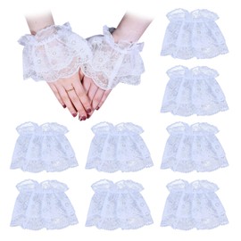 beinkmake 4 Pairs Lolita Lace Gloves White Short Wrist Cuff Ruffled Hand Sleeves Floral Elastic Bracelet Sleeves for Women Wedding Tea Party Prom Masquerade