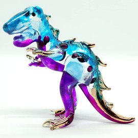 Sansukjai T-rex Tyrannosaurus Dinosaur Miniature Figurines Hand Painted Blown Glass Art Animals Collectible Gift Home Décor, Purple (N)