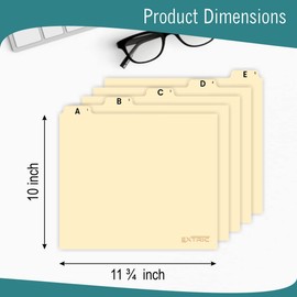 Alphabetical File Organizer, File Cabinet Dividers Letter Size, 25 Heavyweight Manila Guides A-Z Dividers with Tabs, 1/5 Cut Tab Positions Filing Cabinet and Desk Organizer