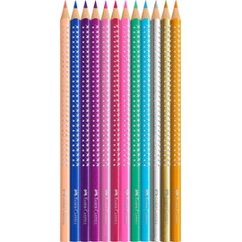 Faber-Castell Sparkle 201737 Colouring Pencils Set of 12 in Metal Case, Triangular, Shatterproof