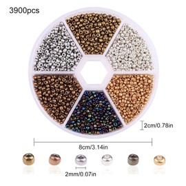 Teegxddy 3900 Glass Beads, Various Pony Beads, Jewellery Making, Crafts, DIY Crafts, DIY Decorations, 2 mm Round (Metallic)