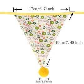 G2PLUS 4M Fabric Bunting Banner with Poms -12PCS Double Sided Cotton Pennants - 17x19CM Floral Triangle Garlands for Birthday Parties Ceremonies Kitchen Bedrooms Decoration-Yellow and Grey