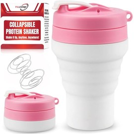 Botella Batidora de Proteínas Rosa Plegable, 600 ml, 20 Onzas, Taza de Silicona Reutilizable para Batidos de Proteínas