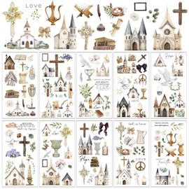 Whaline 10 Sheet Christian Bible Rub on Transfer for Crafts Church Cross Floral Candle Rub on Transfer Inspirational Furniture Decal for Spring Journals Scrapbooking Diary Envelope Decor
