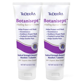 TriDerma Botanisept™ Barrier Cream - AP4 Aloe Vera Gel, Zinc, Calamine for Incontinence, Diaper Rash, Postpartum Essentials, Chafing Cream - FSA Eligible - Skin Relief & Moisture Barrier - 4oz 2 Pack