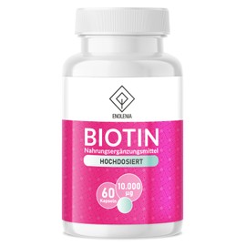 Enolenia® Biotin High Dose 10,000 mcg - For Hair, Skin & Nails - Premium Quality - Support for Hair Growth and Healthy Nails - For More Vitality and Beauty - 60 Vegan Capsules