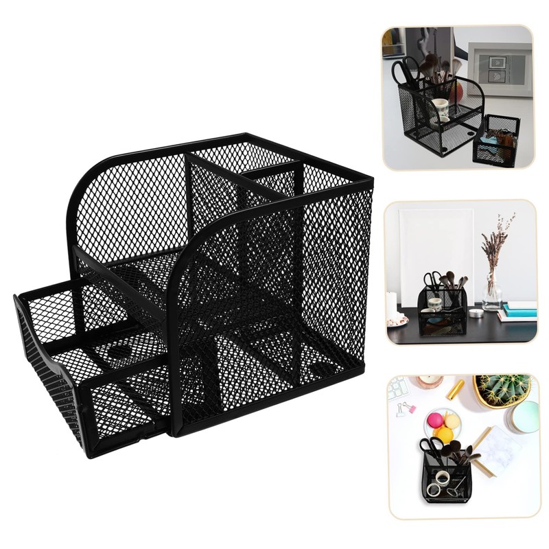 Operitacx Mesh Pencil Holder with Drawer Multi Functional Desk Organizer