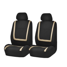 FH Group Automotive Seat Covers Full Set Unique Flat Cloth Beige Seat Covers, Rear Solid Bench Combo Non-Slip Black Dash Grip Pad Universal Fit Car Seat Protector Car Truck SUV Interior Accessories