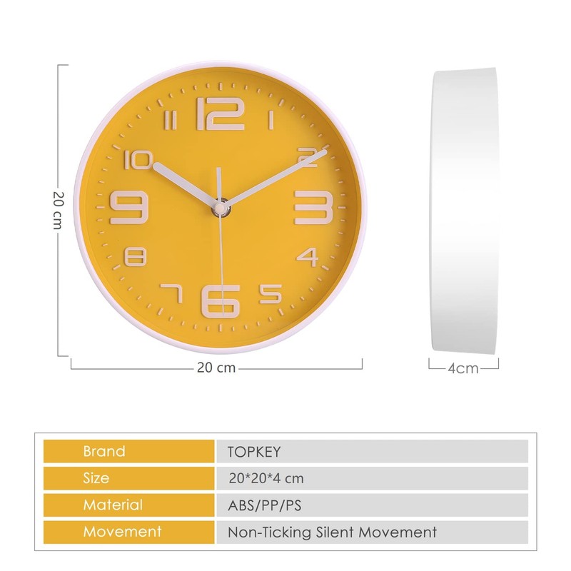 Topkey 8” Round Silent Wall clock Easy Read Big Numbers