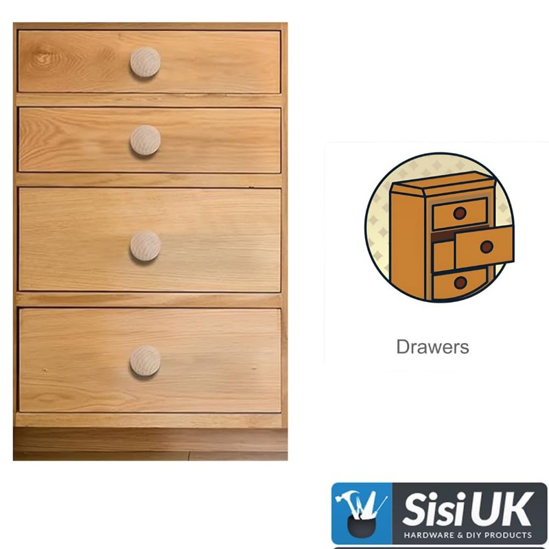 SISI UK Wooden Door Knobs 40mm Natural Wood Drawer Handle