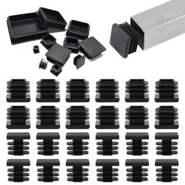 EASYEAH 1/2" (13mm) Plastic Hole Plugs Black -Square Chair Leg Caps & Pipe Plugs, Tubing End Caps for Metal and Wood Legs Tube, Outdoor Furniture Feet Table Patio Glide Floor Plastic Plugs, 24 PCS