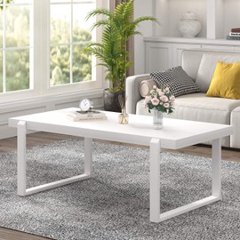 EXCEFUR Small Coffee Table, Modern Minimalist Wood and Metal Center Table for Living Room, Rustic Cocktail Tea Table for Office, White Oak, 44 Inch