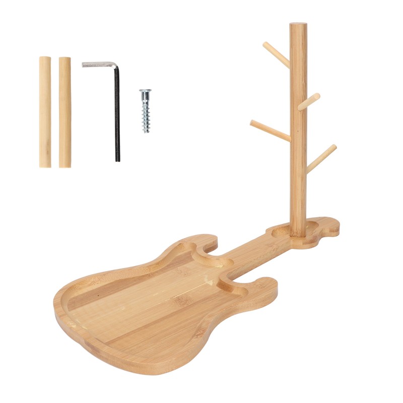 Key Storage Tray Wood Modern Guitar Shaped Base Jewelry Key