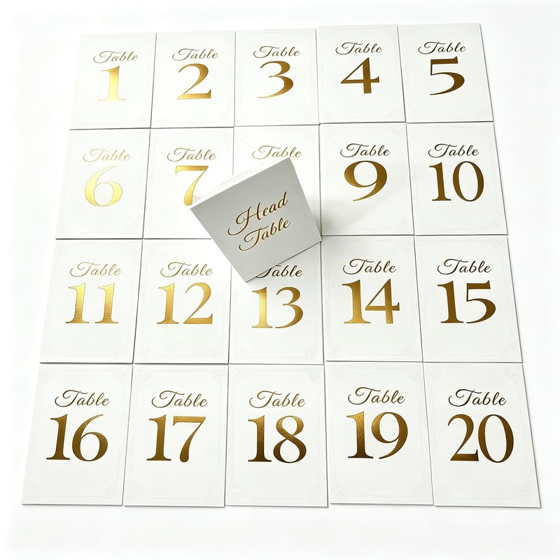 jakilee 4x6 Wedding Table Numbers 1-20, Double Sided Gold Foil