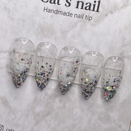 Glitter Butterfly Nail Handmade Nail Tips - Stiletto / 글리터 나비네일 수제네일팁 - 스틸레토