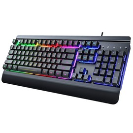 RisoPhy RisoPhy Gaming Keyboard, 104 Keys All-Metal Panel, Rainbow LED Backlit Silent Computer Keyboard, Wrist Rest, Multimedia Keys, Anti-Ghosting, Waterproof Light Up Wired Keyboard for PC Mac Gamer