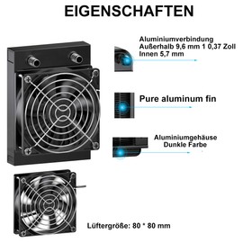 CLDIY Water Cooling Radiator, 8 Pipe Aluminum Heat Exchanger Radiator with Fan for PC CPU Computer Water Cool System DC12V 80mm