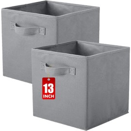 powerking Cube Storage Boxes, Foldable Fabric Storage Bins And Cloth Storage Organizer Drawer For Shelves, Closet And Toys Storage, 13 X 13 X 13 INCH, 2 Pack (Gray)