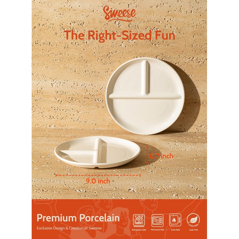 Sweese Portion Control Plates Set of 2, 9 Inch Divided