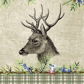 20 Lunch Napkins Stag Head Animal Hunting Motif 33 x 33 cm