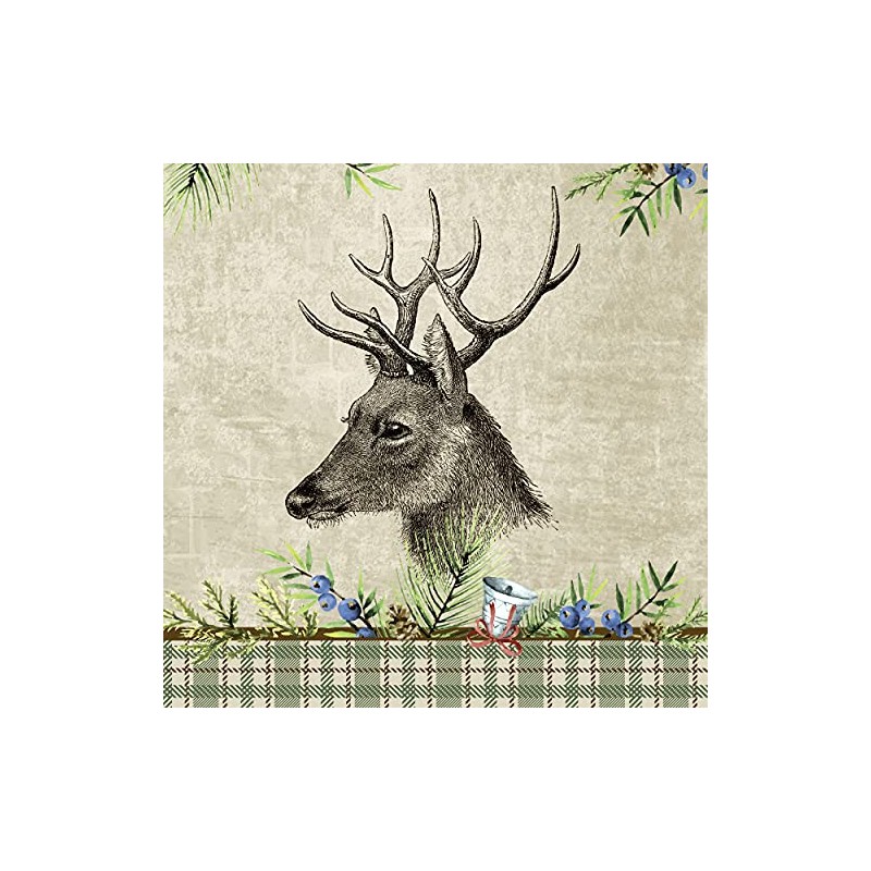 20 Lunch Napkins Stag Head Animal Hunting Motif 33 x