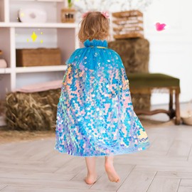 Meland Princess Dress Up for Girls 3-8, 11Pcs Mermaid Cape with Crown, Dress Up Clothes Birthday Gift Toys for Girls Toddlers