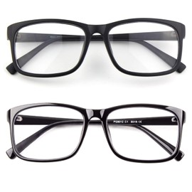 Happy Store CN12 Casual Fashion Basic Square Frame Clear Lens Eye Glasses for Women Men 2 Pack Matte Black/Glossy Black