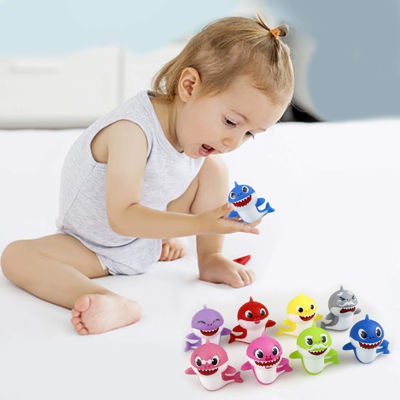 SAKOLLA シャークケーキトッパー - 8パック リトルシャークファミリーケーキデコレーション 子供の誕生日パーティー ベビーシャワー用 (カラーボックス梱包)