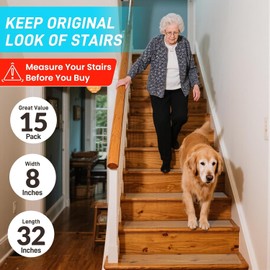 LifeGrip Stair Treads Non-Slip (15PCS), Anti Slip Transparent Stair Treads Tape for Indoor Wooden Step (8"X32"X15P-Treads)