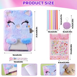 Secret Diary with Lock for Girls, Plush Smile Cat Journal Notebook Set Gradient Blue Lockable Diary with Pompoms Keychain, Multicolored Pen, Diamond Stickers Gift for 6-12 Year Old for Girls and Boys