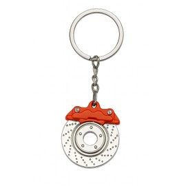 Automotive Brake Disc Keyring with Moving Parts, Metal, 9 cm, Car Enthusiast Gift (Red)