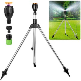 Rotating Tripod Sprinkler, Sprinklers for Lawn Garden Yard, 360 Degree Large Area Automatic Double-Sided Coverage, Telescoping Water Sprinkler with Metal Tripod Base