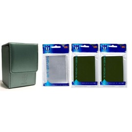 GOLD STANDARD Emerald Green Premium Double SLEEVING KIT Bundle - Leatherette ION Deck Box + 100 Gloss Finish Sleeves and 100 Sleeves (fits Magic Cards)