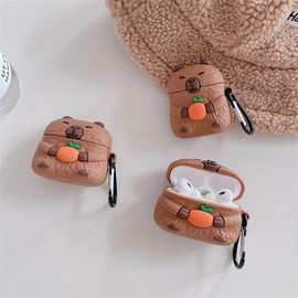 Earphone Case for AirPods Pro/Pro 2, Cute Holding Orange Calm Capybara Soft TPU Silicone Cover, Lovely Brown Capybara AirPods Pro 2 Cover Protective Skin Protector