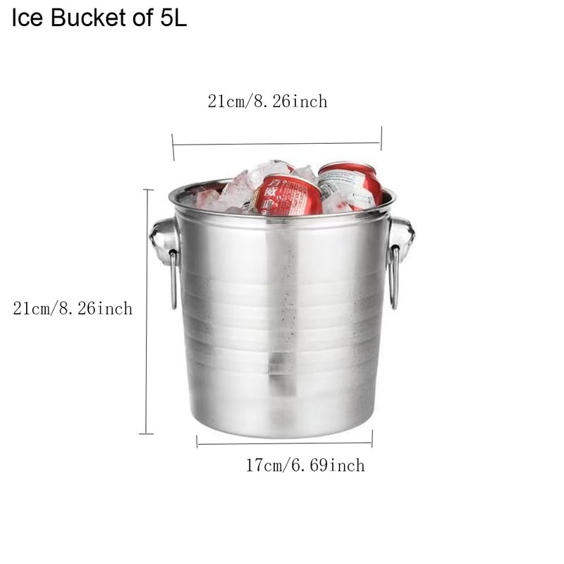 Ice Bucket - Stainless Steel Bucket with Handle, Lid and