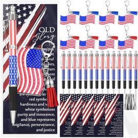 Sayglossy 15 Sets Veterans Day Souvenirs Gifts Bulk American Flag Ballpoint Pen Flag Acrylic Keychain USA Patriotic Themed Card Patriot Day Black Ink Pen Writing and Signing Party Favors