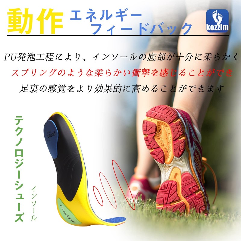 Kozzim スポーツインソール 衝撃吸収 立ち仕事 中敷き 【人体工学·美姿勢キープ アーチサポート】アーチサポートインソール 快適性 抗菌防臭 日常生活