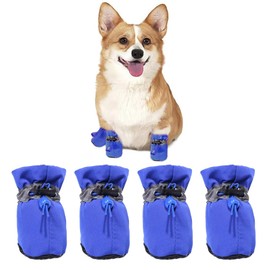 COYUN Pack of 4 Dog Shoes, Dog Boots, Paw Protection, Non-Slip Dog Boots, Dog Shoes with Reflective Straps, Dog Shoes, Paw Protection, Adjustable, Paw Protectors for Small Dogs, Blue