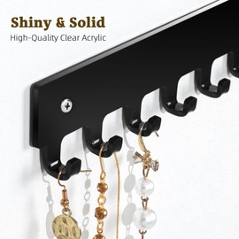 milylove Acrylic Necklace Holder 2 Pack Wall Mounted Necklace Organizer Hanging Jewelry Organizer with 12 Hooks for Necklaces, Bracelets, Rings and Bangles Display Black