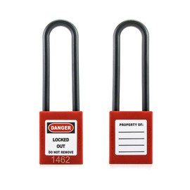QWORK® Lockout Tagout Locks, Safety Padlock, 2 Padlocks with 4 Keys, 3" Extended Nylon Non-Conductive Lock Handle, Red