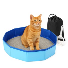 Portable Travel Cat Litter Box for Cats with Scoop & Storage Bag – Foldable, Waterproof, Lightweight Cat Litter Tray for Car, Airplane, Camping, Indoor & Outdoor Use, 19.7" Diameter