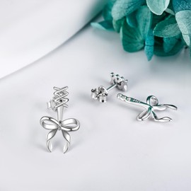 DAYLINLOVE Bow Earrings S925 Sterling Silver Ribbon Earrings Bow Stud Earrings for Women Ribbon Stud Jewellery Gift for Girls Mom, Sterling Silver, No Gemstone