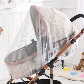 Mosquito Net for Stroller,Baby Pram Net Portable Daisy Print Stroller Netting Cover Perfect Bug Net for Strollers,Bassinets,Mini Crib,Cradles and Playards (White Star)