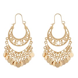coadipress Bohemian Chandelier Coin Dangle Drop Earrings for Women Ethnic Gypsy Beads Tassel Sequins Earrings Vintage Tribal Chandelier Coins Geometric Hollow Out Earrings Jewelry Gifts (gold)