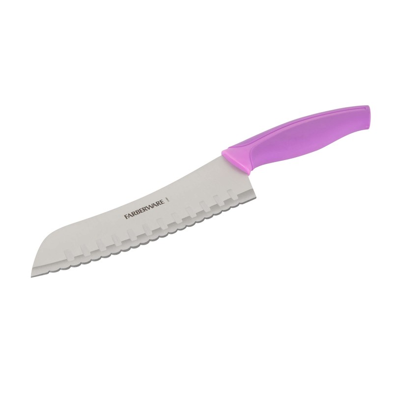 Farberware Precise Slice Serrated Santoku Knife, 7 Inch, Purple