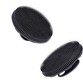 Set de cepillos corporales de silicona de 2 piezas, cepillo de mano no eléctrico con empuñadura antideslizante para un poder de limpieza superior y cerdas suaves para limpiar y masajear cada parte de su cuerpo. (Two bath brushes - black)