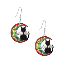 Aishgjia Cute Animal Cat Dog on Moon Earrings for Women Unique Acrylic Sparkling Moon Cat Dog Dangle Earrings Party Jewelry (Color)